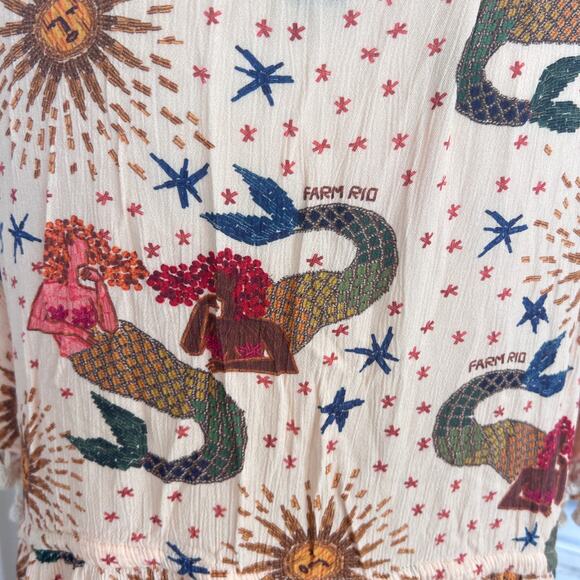 FARM RIO Anthopologie Boho Fringed Pom Pom Long Beach Coverup Womens Size Medium - Picture 6 of 7